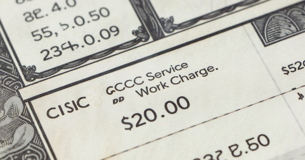 How does CSC Service Work Charge appear on bank statements?